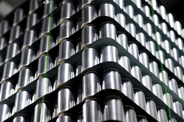 stacks of beer cans awaiting labels