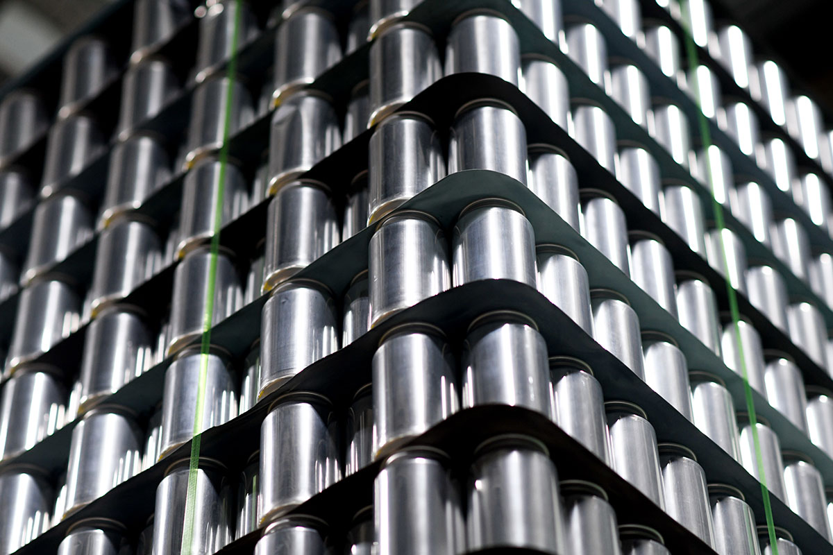 stacks of beer cans awaiting labels